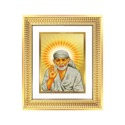 Diviniti 24K Gold Plated Sai Baba With Blessings (Classic) Divine Wall Frame for Home Mandir & Office Decor | Luxury Spiritual Gift
