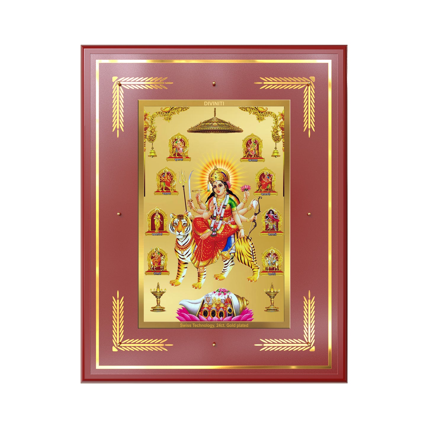 Durga Nav Durga | Goddess Durga in Her Nine Divine forms Wall Mount Photo Frame in 24K Gold Plated Foil