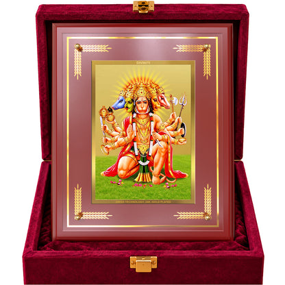 24K Gold-Plated Panchmukhi Hanuman MDF Frame | Premium Gift Box | 27x35 CM
