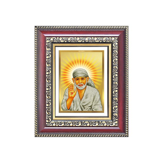 Diviniti 24K Gold Plated Sai Baba With Blessings (Classic) Divine Table Top Frame for Home Mandir & Office Decor | Luxury Spiritual Gift