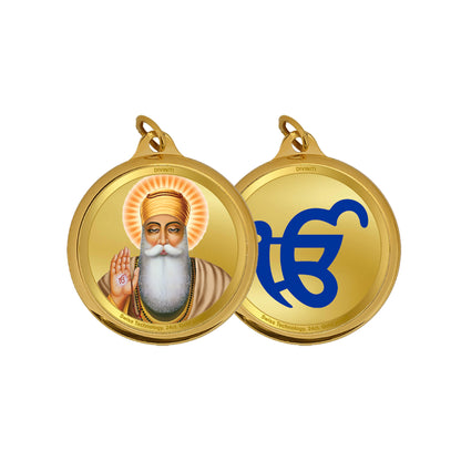 Diviniti 24K Gold Plated Guru Nanak Dev Ji & Ik Onkar 18MM Double Sided Pendant For Men, Women & Kids