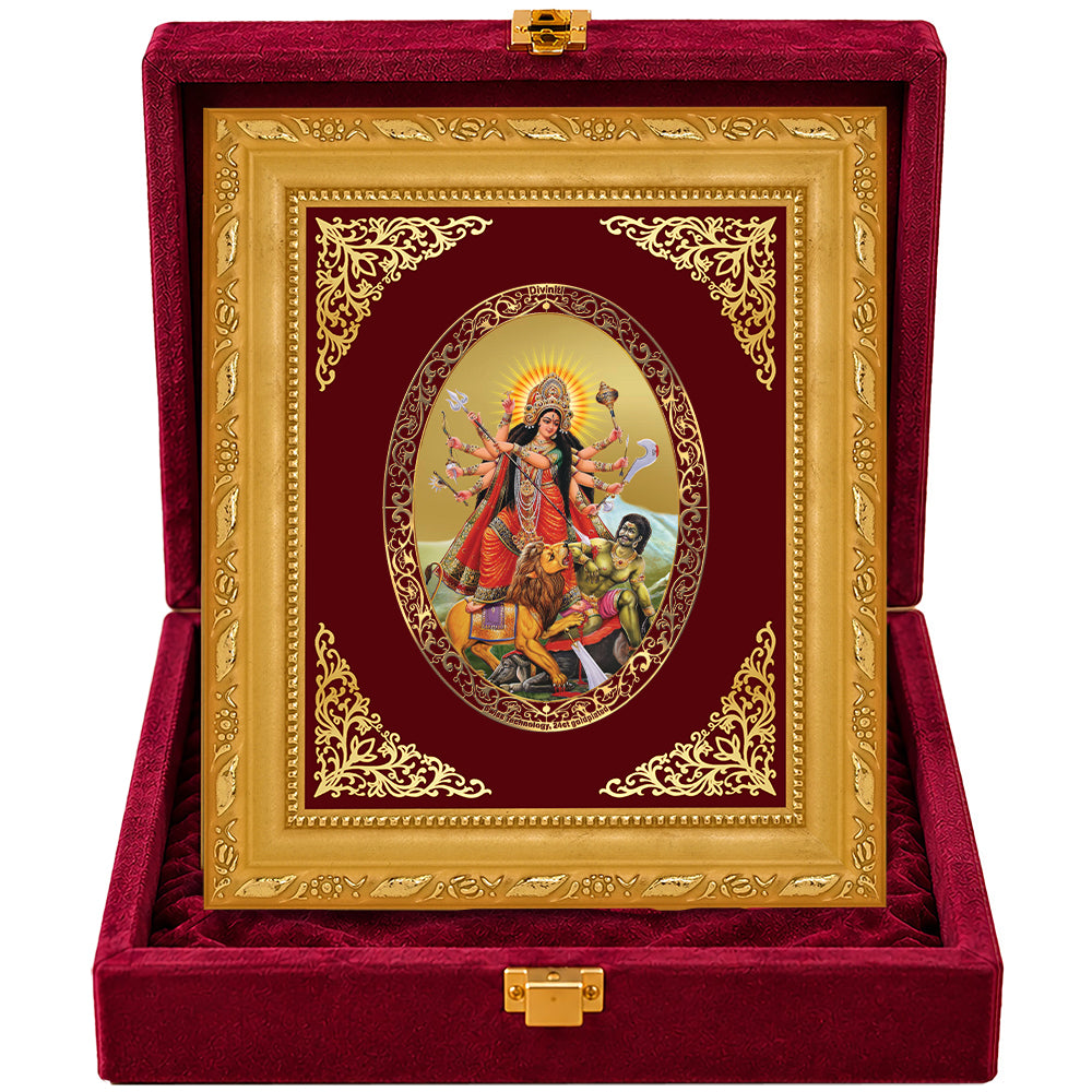 24K Gold-Plated Durga Mahishasura Mardini Frame | Premium Gift Box | 16x13.5 CM