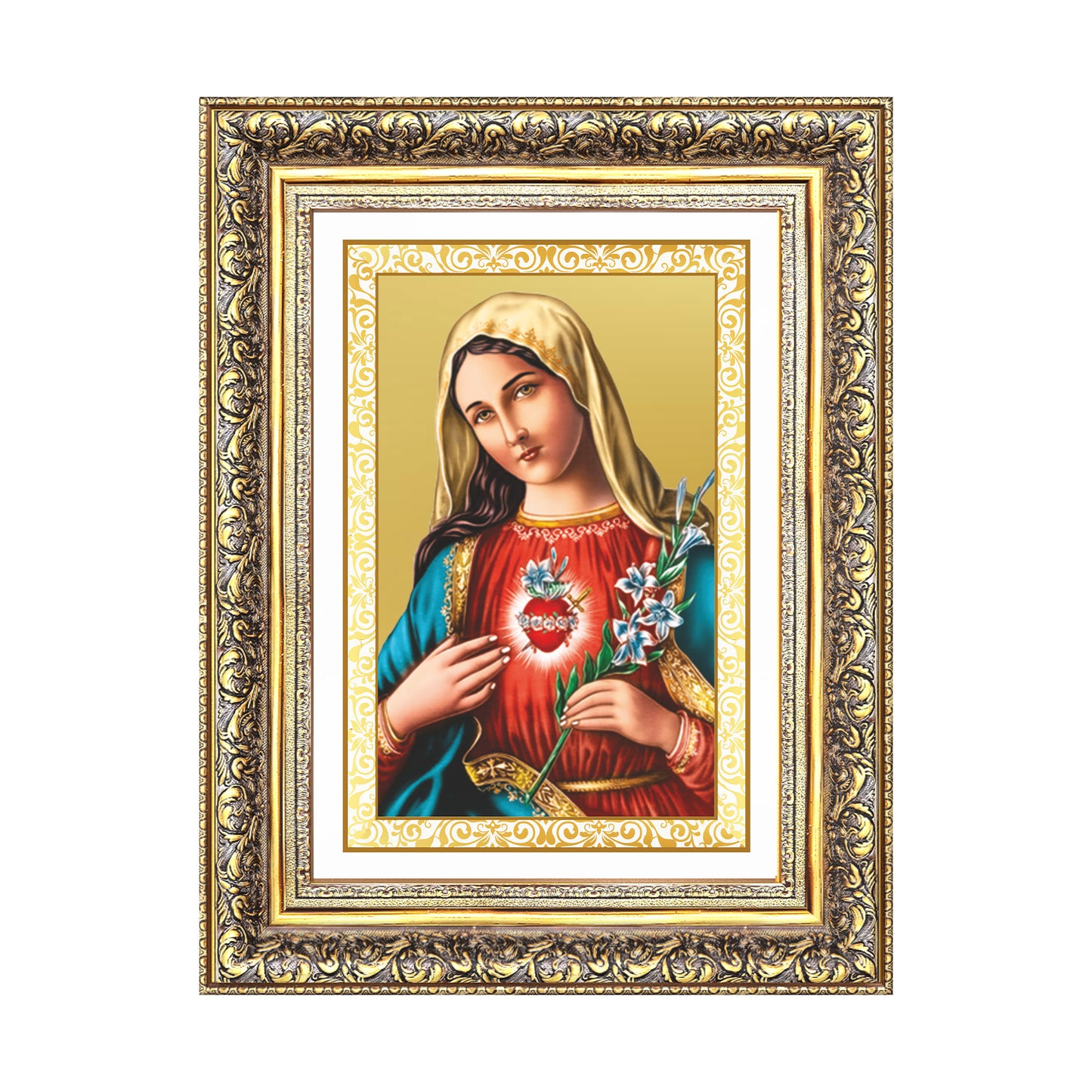 Diviniti 24K Gold Plated Mother Mary (Classic) Divine Wall Frame for Home Mandir & Office Decor | Luxury Spiritual Gift