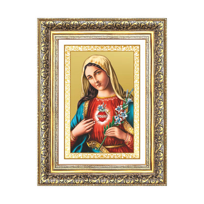 Diviniti 24K Gold Plated Mother Mary (Classic) Divine Wall Frame for Home Mandir & Office Decor | Luxury Spiritual Gift