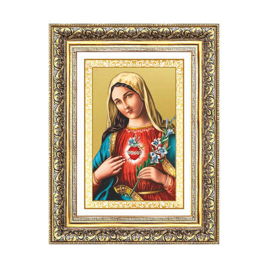 Diviniti 24K Gold Plated Mother Mary (Classic) Divine Wall Frame for Home Mandir & Office Decor | Luxury Spiritual Gift