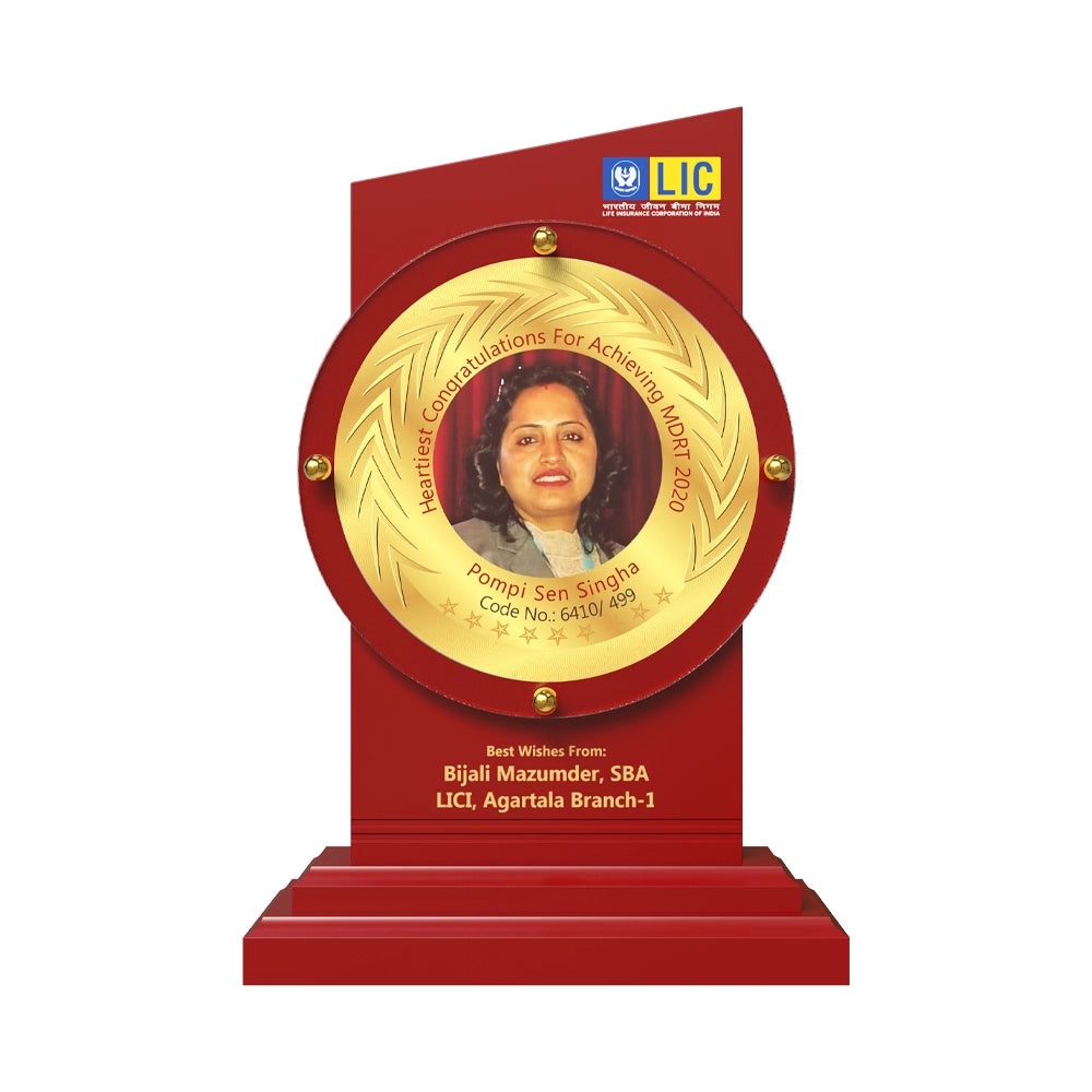Personalized MDF Trophy 24K Gold Plated Foil Premium Corporate Award with Photo and Text
