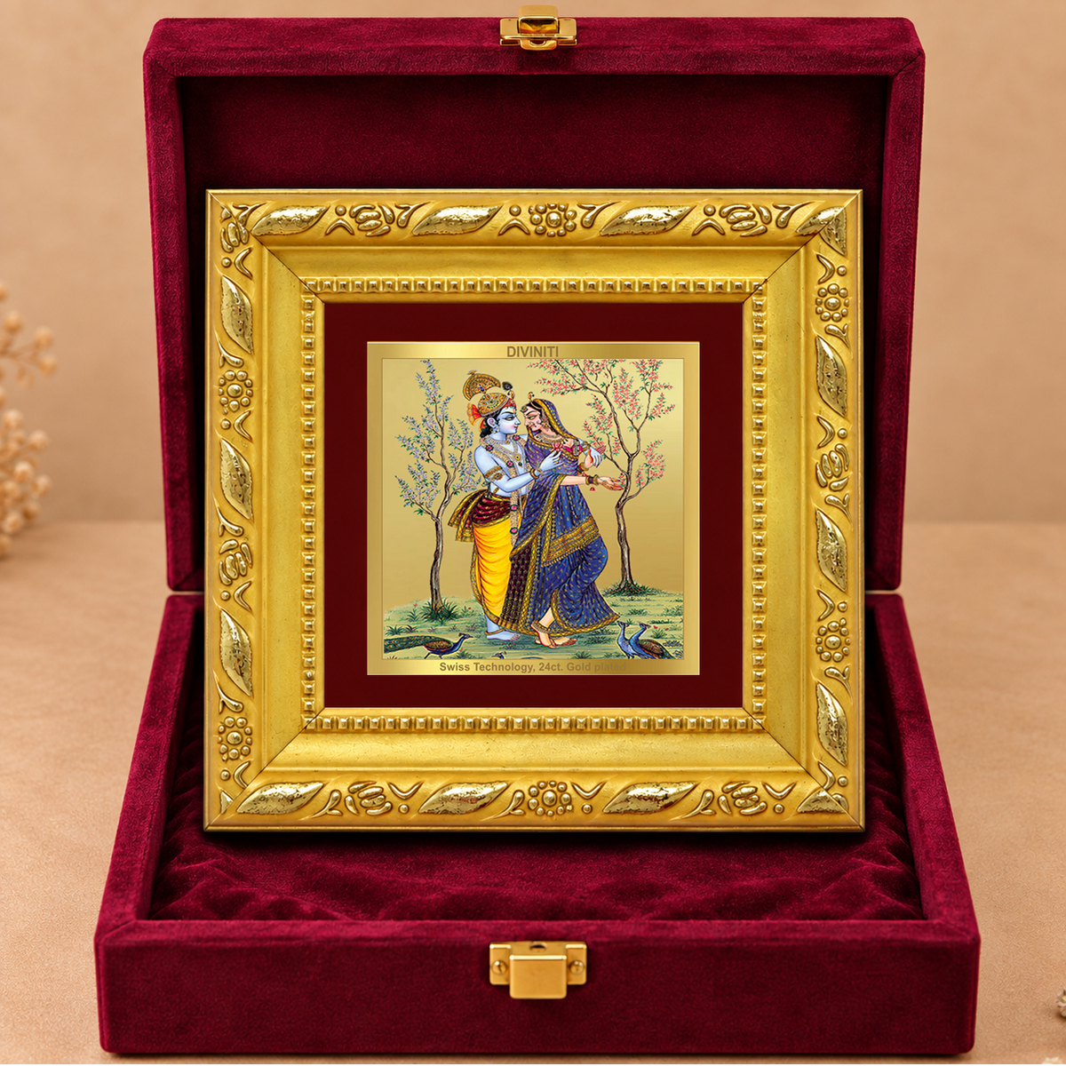 24K Gold-Plated Radha Krishna Frame | Premium Gift Box | 10x10 CM