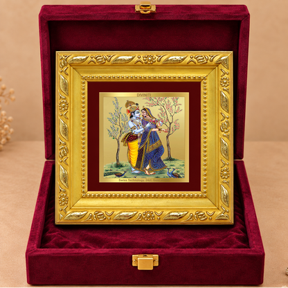 24K Gold-Plated Radha Krishna Frame | Premium Gift Box | 10x10 CM