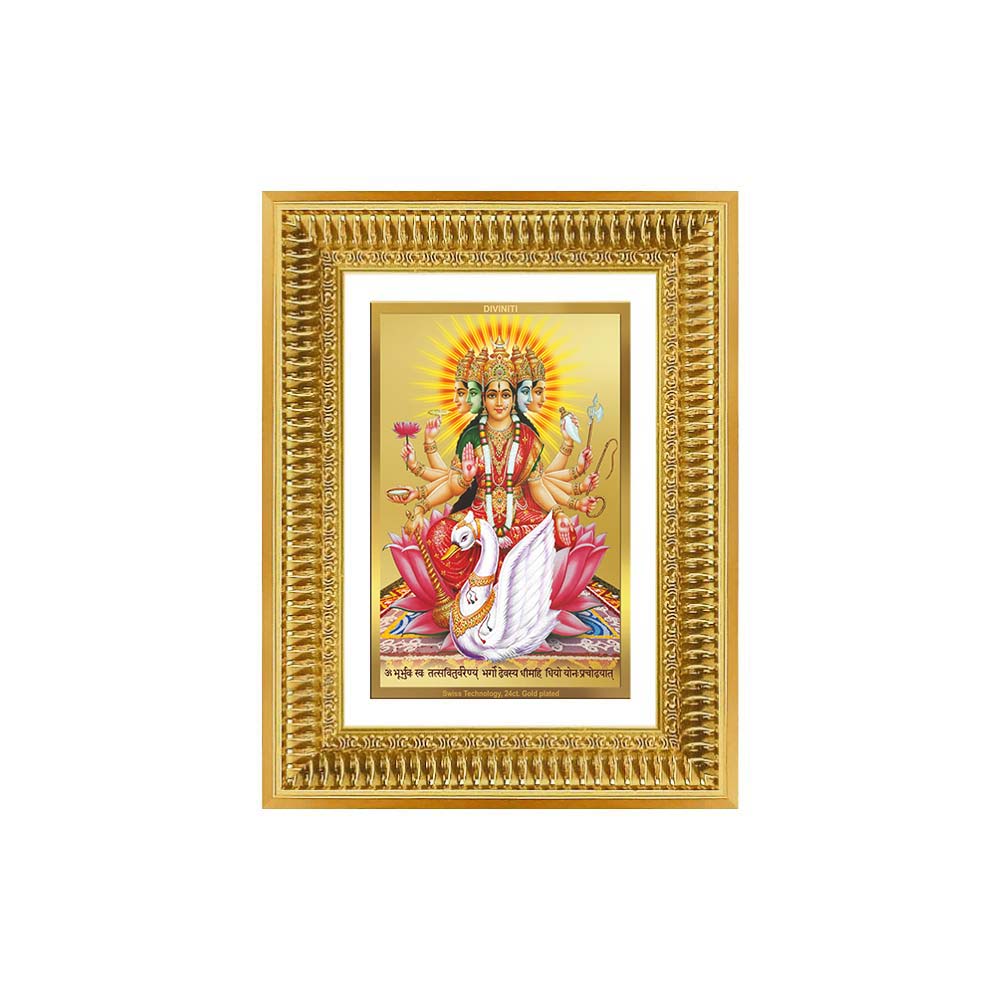 Diviniti 24K Gold Plated Gayatri Maa (Classic) Divine Wall Frame for Home Mandir & Office Decor | Luxury Spiritual Gift