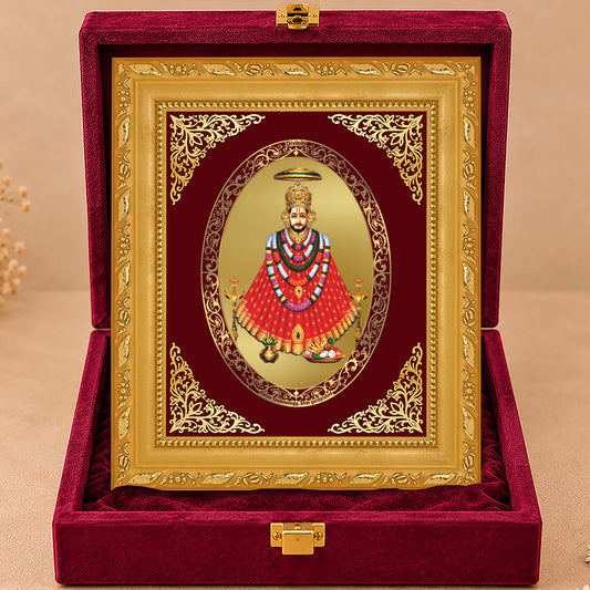 24K Gold-Plated Khatu Shyam Ji Frame | Premium Gift Box | 21.5x17.5 CM