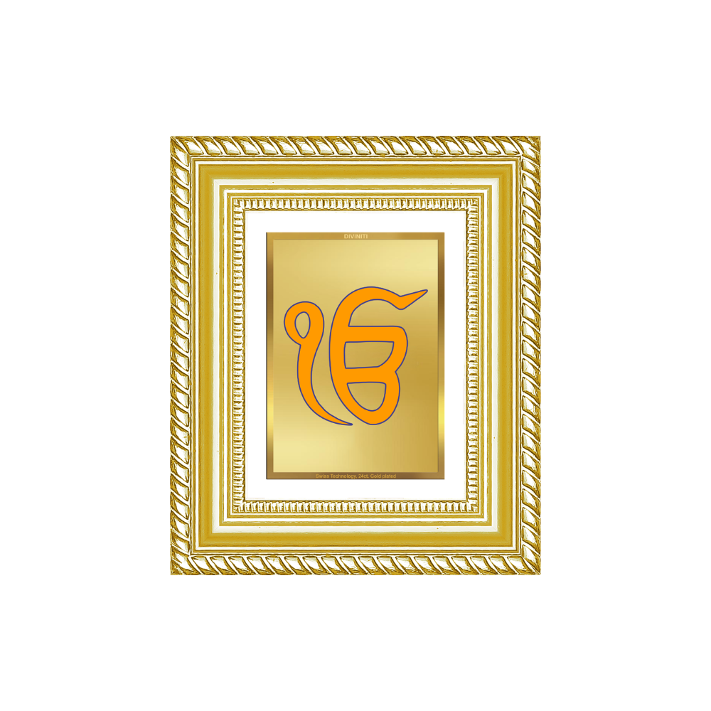 Diviniti 24K Gold Plated Ik Omkar Divine Table Top Frame for Home Mandir & Office Decor | Luxury Spiritual Gift