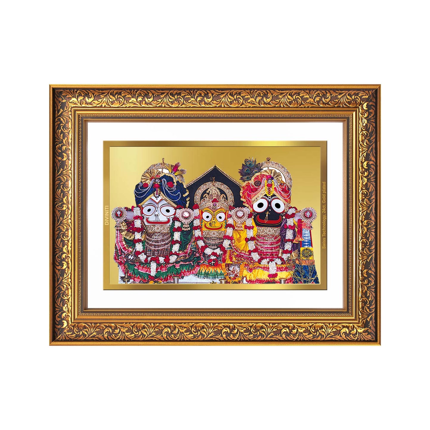 Diviniti 24K Gold Plated Jagannath Subhadra Balabhadra (Classic) Divine Wall Frame for Home Mandir & Office Decor | Luxury Spiritual Gift