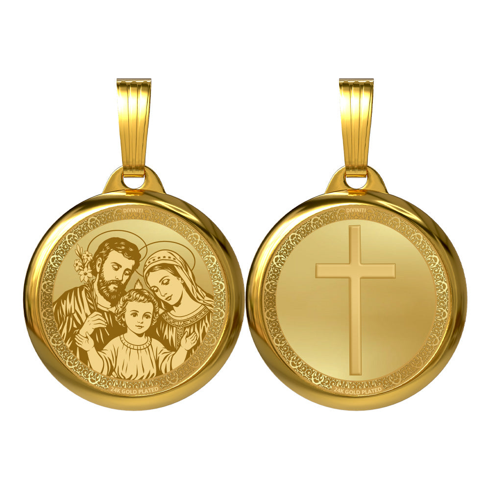Diviniti 24K Gold Plated Holy Family & Cross Pendant – 18mm Double-Sided Spiritual Pendant