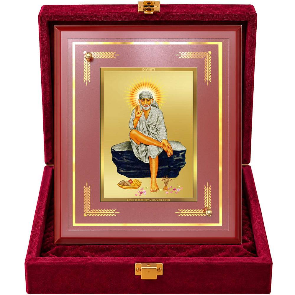 24K Gold-Plated Sai Baba MDF Frame | Premium Gift Box | 26x20 CM