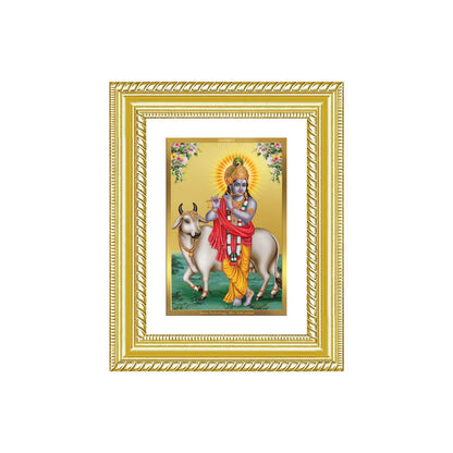 Diviniti 24K Gold Plated Krishna With Surbhi Cow (Classic) Divine Wall and Table Top Frame for Home Mandir & Office Decor | Luxury Spiritual Gift