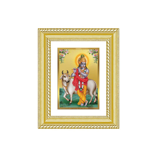 Diviniti 24K Gold Plated Krishna With Surbhi Cow (Classic) Divine Wall and Table Top Frame for Home Mandir & Office Decor | Luxury Spiritual Gift