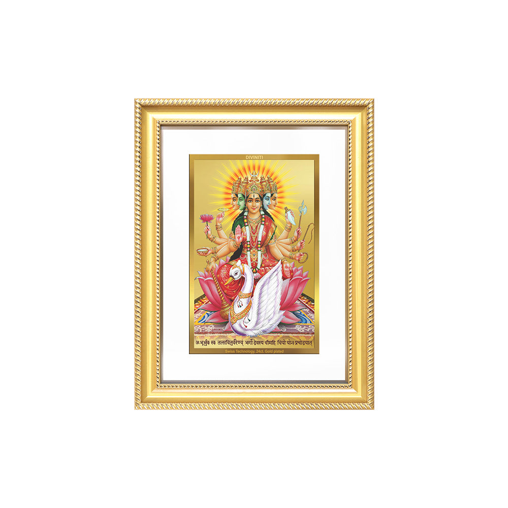 Diviniti 24K Gold Plated Gayatri Maa (Classic) Divine Wall Frame for Home Mandir & Office Decor | Luxury Spiritual Gift