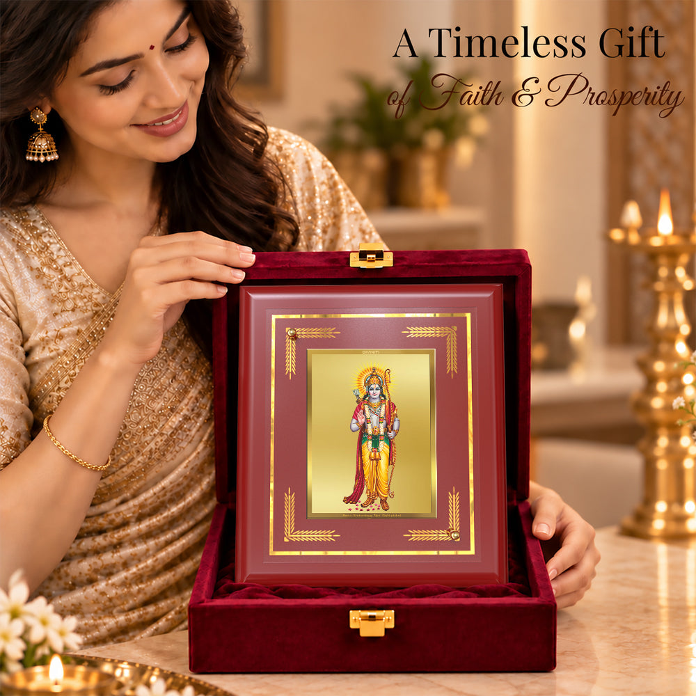 24K Gold-Plated Lord Ram Ji MDF Frame | Premium Gift Box | 13.5x16 CM
