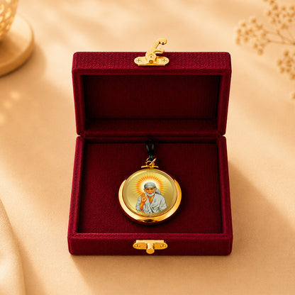 Diviniti 24K Gold Plated Sai Baba & Om 18MM Double Sided Pendant For Men, Women & Kids