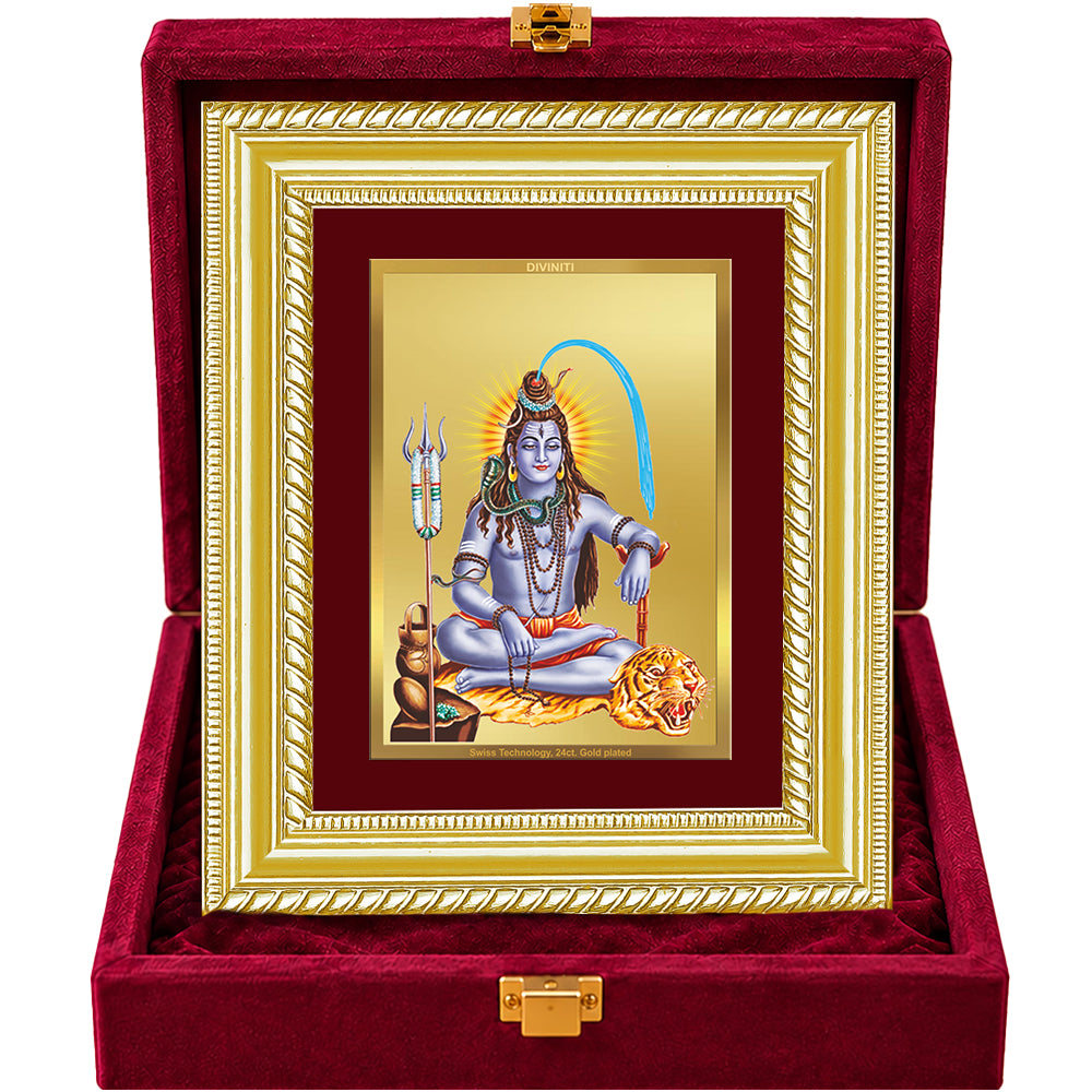 24K Gold-Plated Lord Shiva Frame | Premium Gift Box | 21.5x17.5 CM