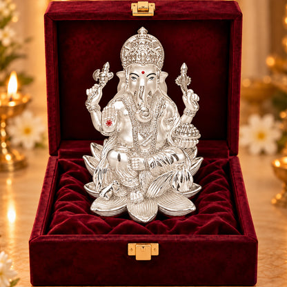 999 Silver-Plated Lord Ganesha Idol | Premium Gift Box | 18x12 CM