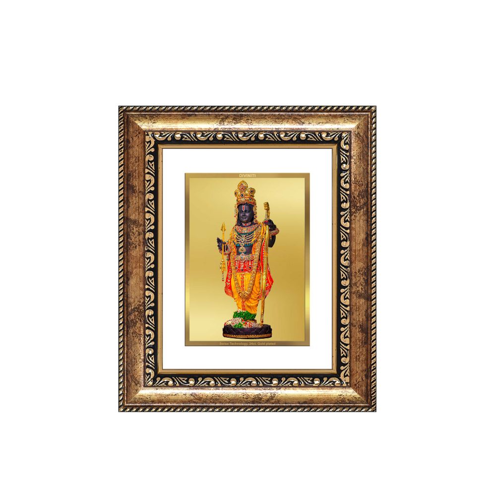 Diviniti 24K Gold Plated Ram Lalla With Arch Divine Table Top Frame for Home Mandir & Office Decor | Luxury Spiritual Gift