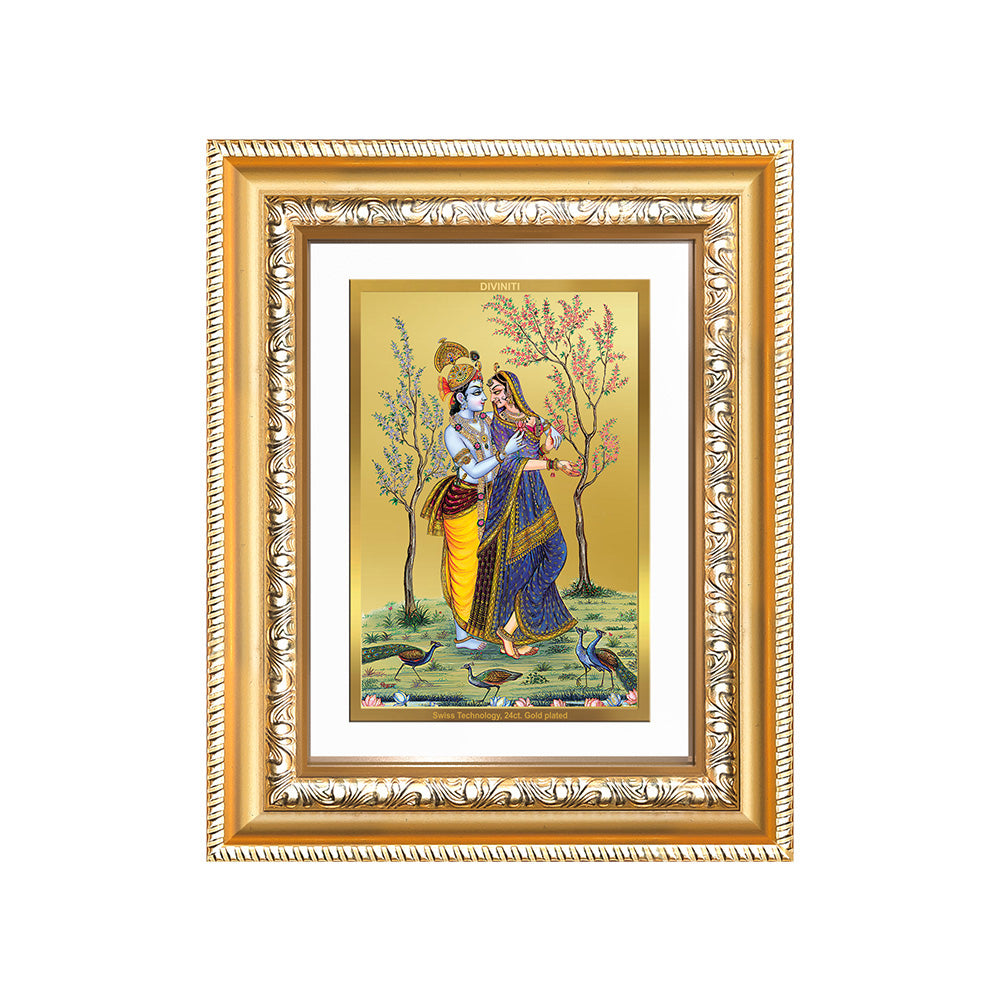 Diviniti 24K Gold Plated Radha Krishna (Classic) Divine Wall and Table Top Frame for Home Mandir & Office Decor | Luxury Spiritual Gift