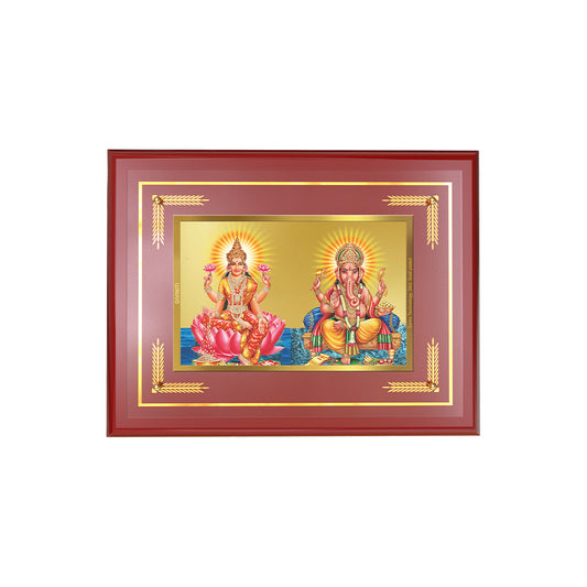 Diviniti 24K Gold Plated Lakshmi & Ganesha Blessing Tabletop Photo Frame | Wealth, Prosperity & Divine Grace