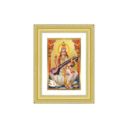 Diviniti 24K Gold Plated Saraswati Mata (Classic) Divine Wall Frame for Home Mandir & Office Decor | Luxury Spiritual Gift