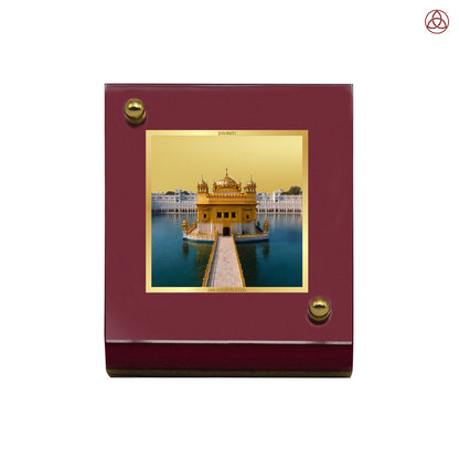 Diviniti 24K Gold Plated Sachkhand Shri Darbar Sahib (Golden Temple) Frame For Car Dashboard, Home Decor, Table Top, Gift (6 CM x 5.5 CM)