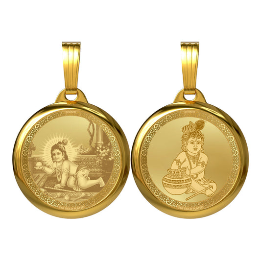 DIVINITI 24K Gold Plated Laddu Gopal & Bal Gopal Pendant – 22mm Double-Sided Spiritual Pendant