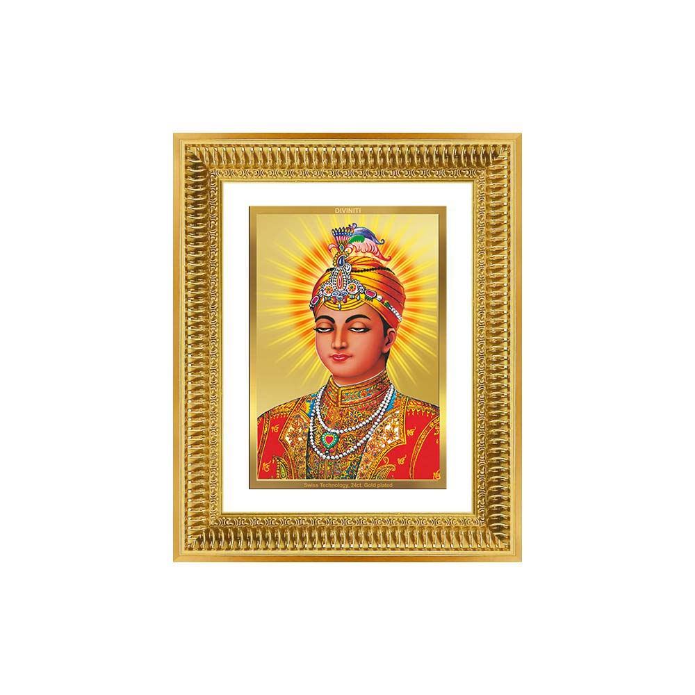 Diviniti 24K Gold Plated Guru Harkrishan Sahib Ji (Classic) Sacred Sikh Wall Frame for Home Decor & Office Ambiance | Premium Spiritual Gift
