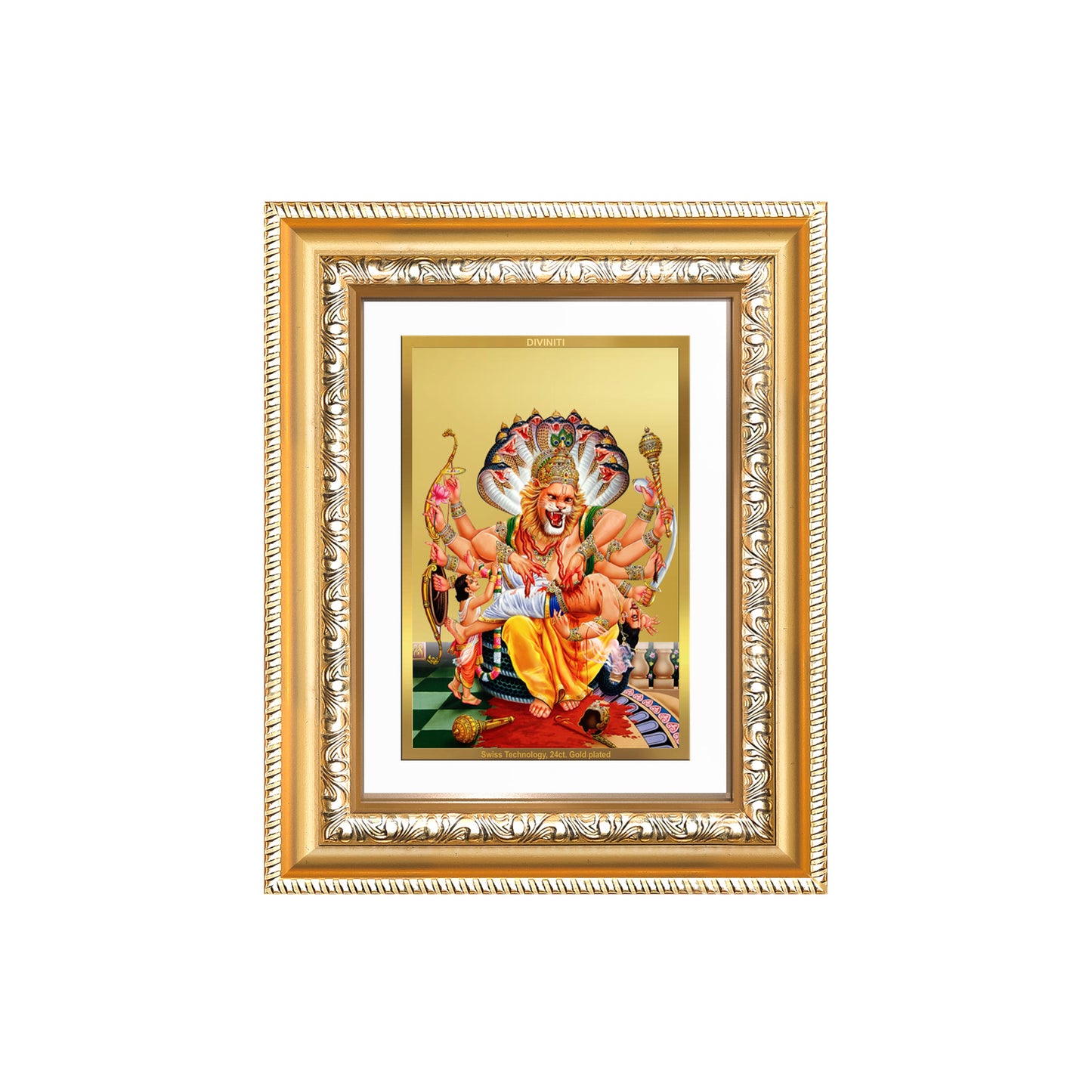 Diviniti 24K Gold Plated Narasimha (Classic) Divine Wall and Table Top Frame for Home Mandir & Office Decor | Luxury Spiritual Gift