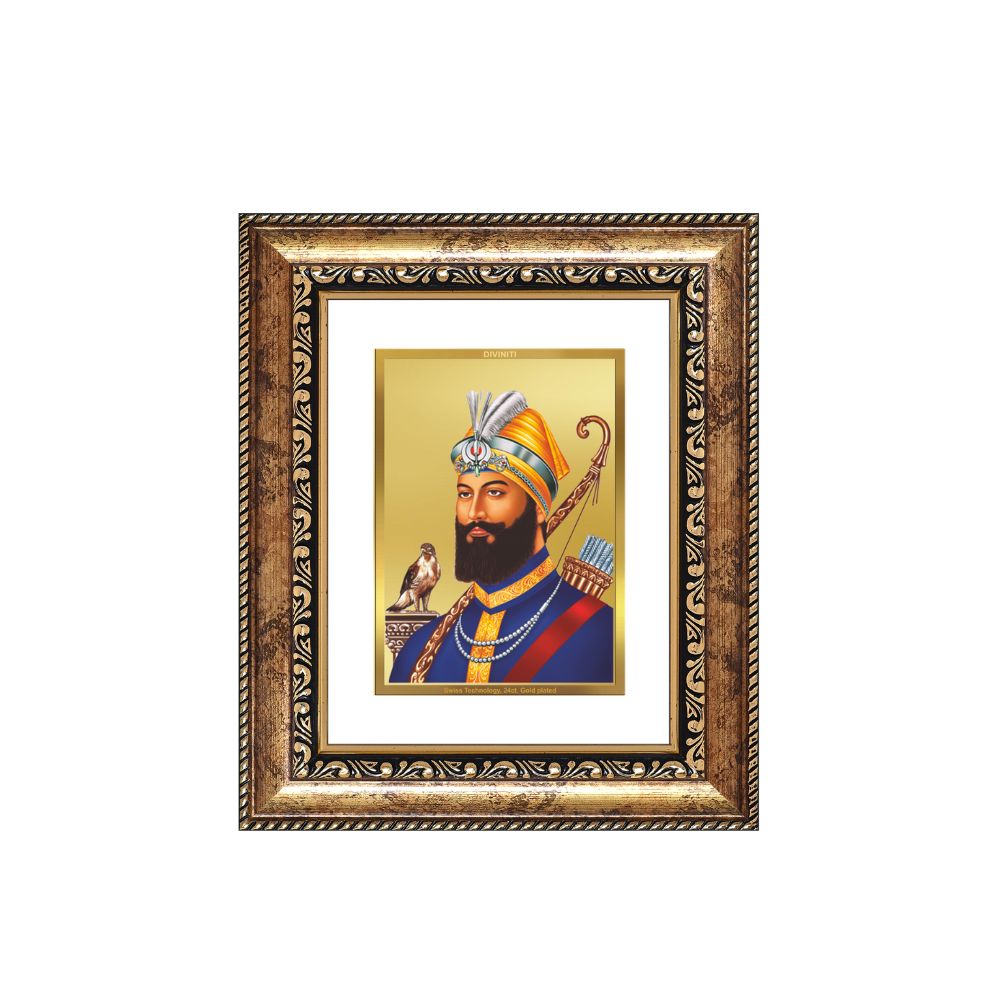 Diviniti 24K Gold Plated Guru Gobind Singh Ji Sacred Sikh Table Top Frame for Home Decor & Office Ambiance | Premium Spiritual Gift