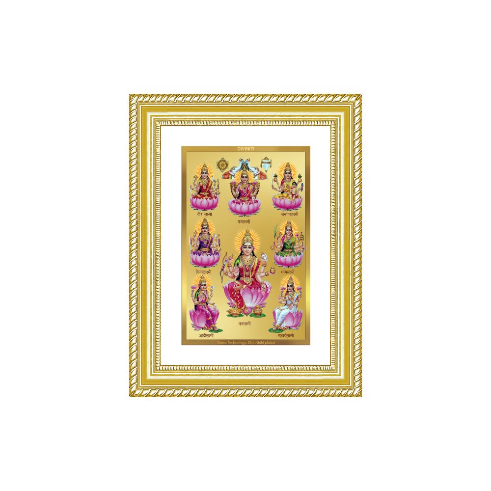 Diviniti 24K Gold Plated Ashtalakshmi Divine Wall Frame for Home Mandir & Office Decor | Luxury Spiritual Gift