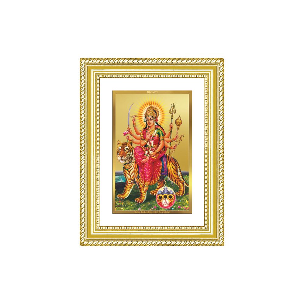 Diviniti 24K Gold Plated Durga - Sherawali Mata With Pind (Classic) Divine Wall Frame for Home Mandir & Office Decor | Luxury Spiritual Gift