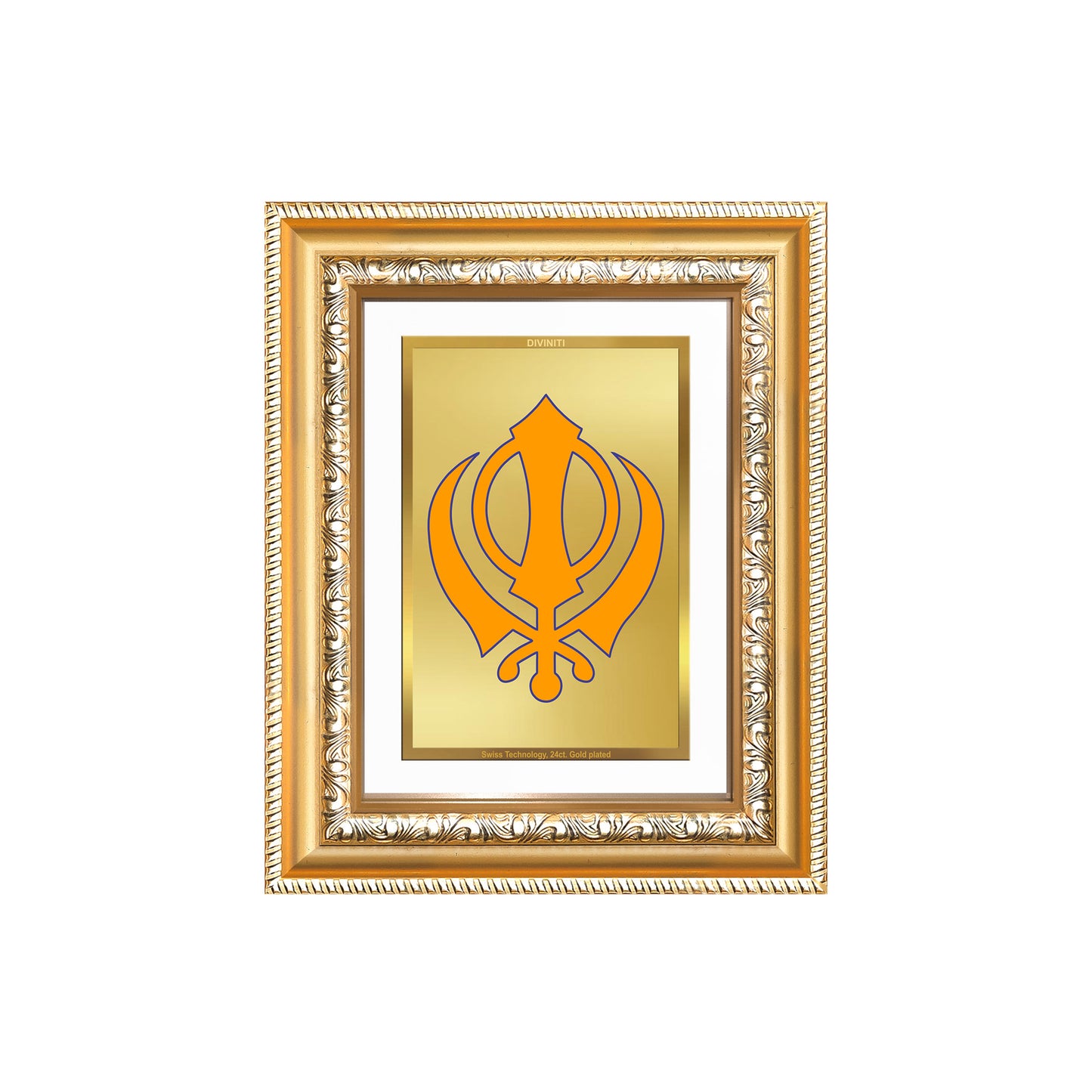 Diviniti 24K Gold Plated Khanda Sahib (Classic) Divine Wall and Table Top Frame for Home Mandir & Office Decor | Luxury Spiritual Gift