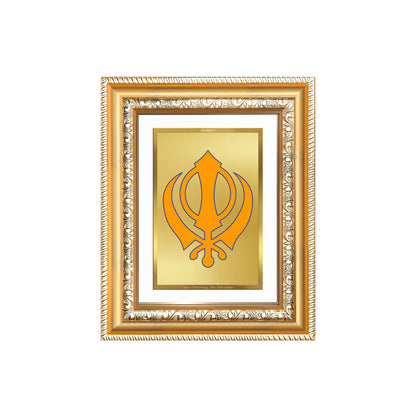 Diviniti 24K Gold Plated Khanda Sahib (Classic) Divine Wall and Table Top Frame for Home Mandir & Office Decor | Luxury Spiritual Gift