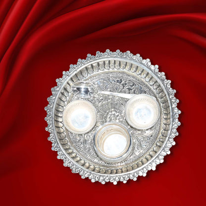 Pure Silver | Traditional Vintage Puja Thali Handcrafted for Sacred Rituals and Timeless Grace (275 g)