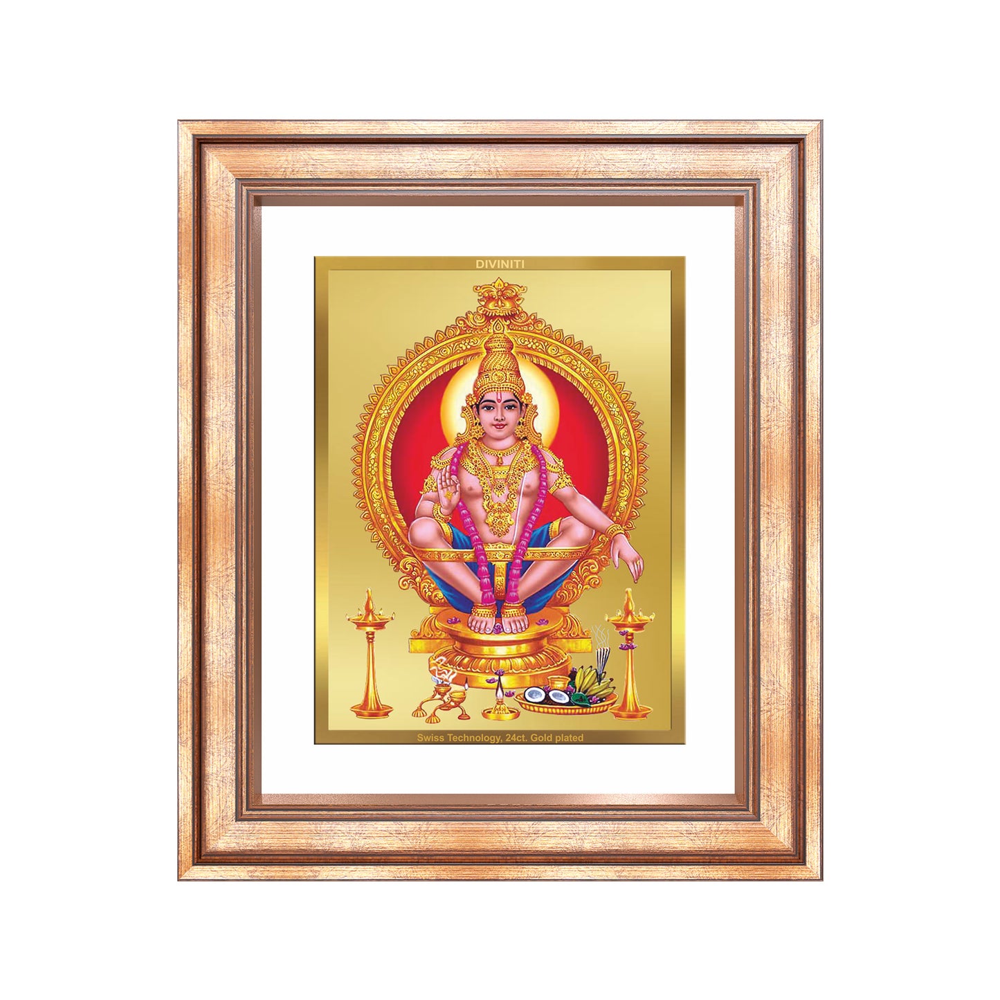 Diviniti 24K Gold Plated Ayyappan Divine Wall Frame for Home Mandir & Office Decor | Luxury Spiritual Gift