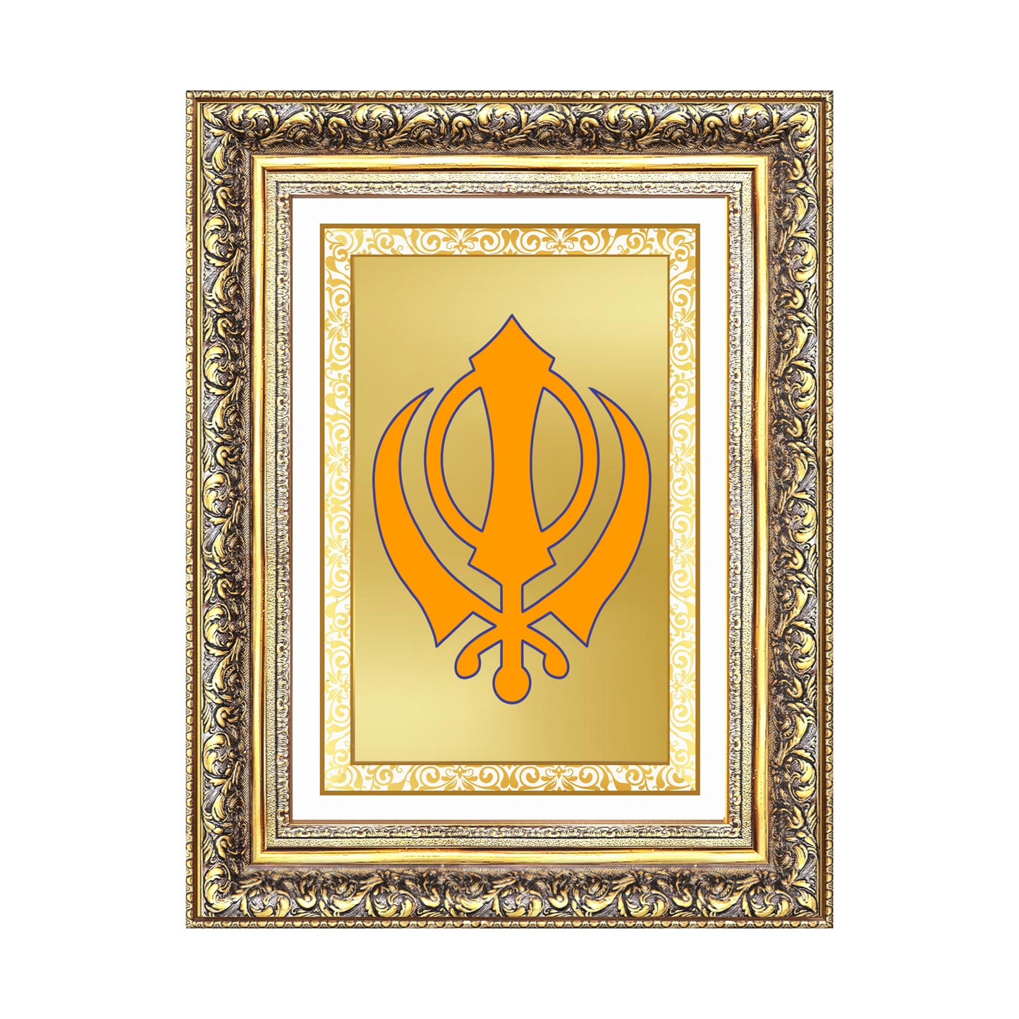 Diviniti 24K Gold Plated Khanda Sahib (Classic) Divine Wall Frame for Home Mandir & Office Decor | Luxury Spiritual Gift