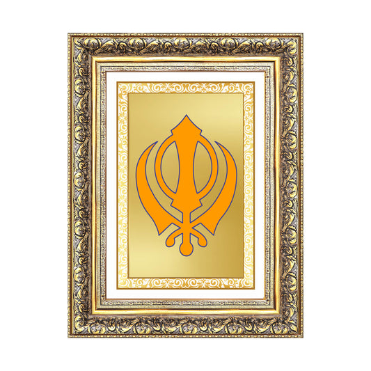 Diviniti 24K Gold Plated Khanda Sahib (Classic) Divine Wall Frame for Home Mandir & Office Decor | Luxury Spiritual Gift