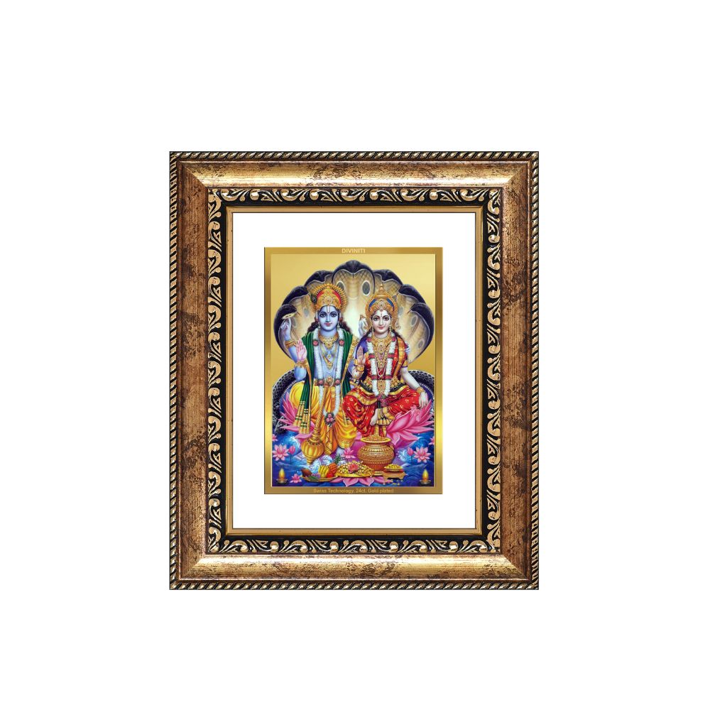 Diviniti 24K Gold Plated Vishnu Lakshmi Divine Table Top Frame for Home Mandir & Office Decor | Luxury Spiritual Gift