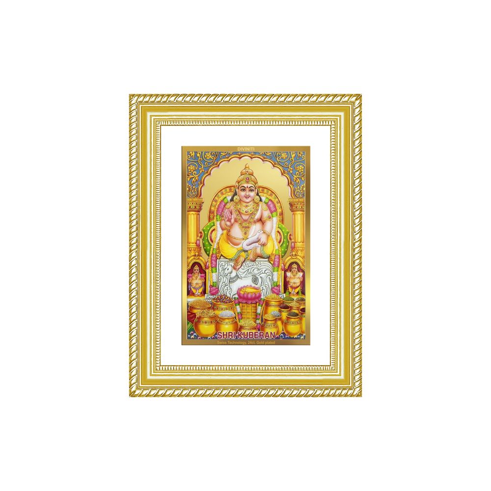 Diviniti 24K Gold Plated Kuber (Classic) Divine Wall Frame for Home Mandir & Office Decor | Luxury Spiritual Gift