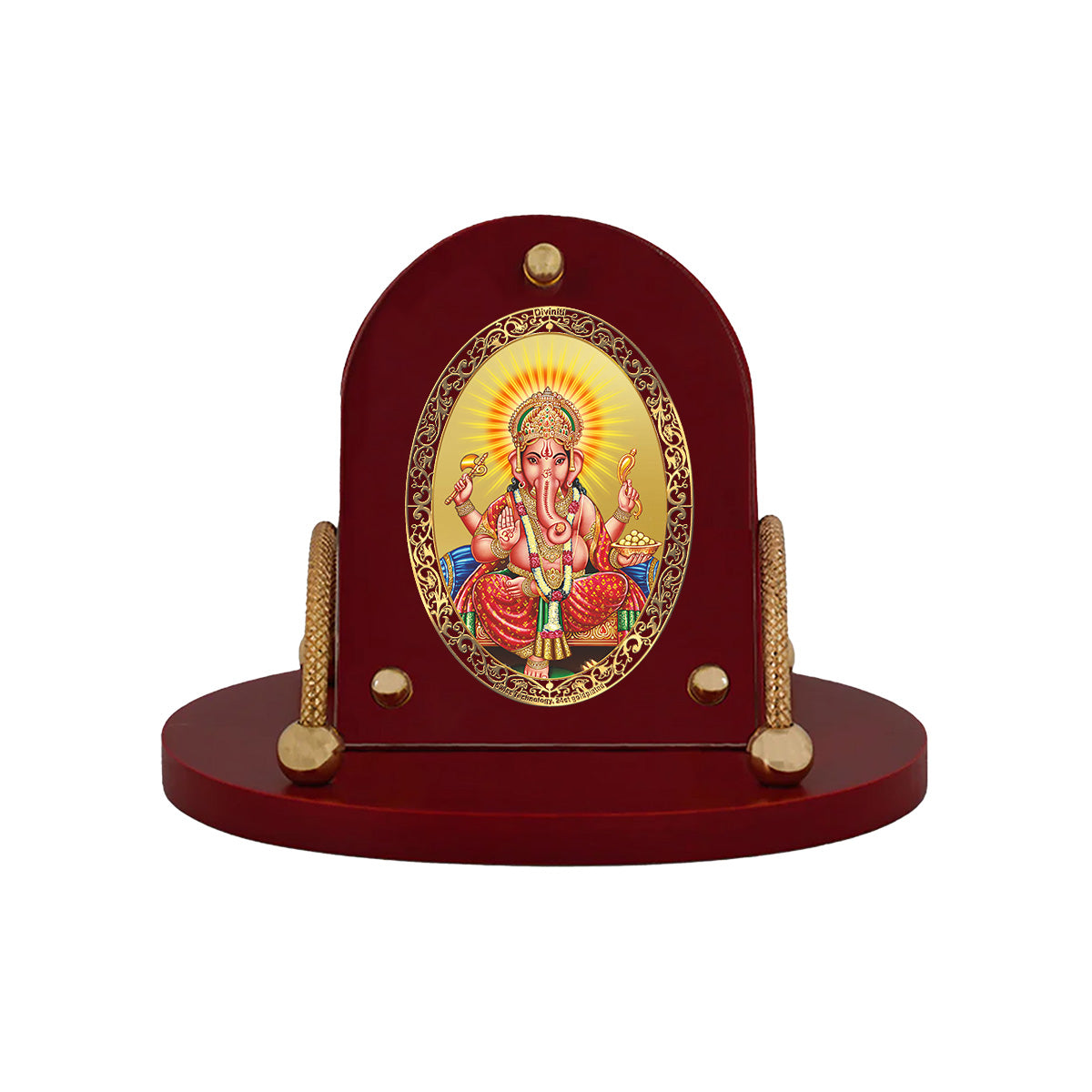 Lord Ganesha | Divine Ganpati 24K Gold Plated Photo Frame for Car Dashboard, Home Décor & Tabletop | Blessings of Success, Wisdom & Prosperity