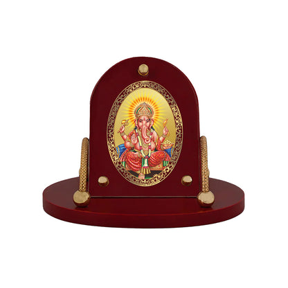 Lord Ganesha | Divine Ganpati 24K Gold Plated Photo Frame for Car Dashboard, Home Décor & Tabletop | Blessings of Success, Wisdom & Prosperity