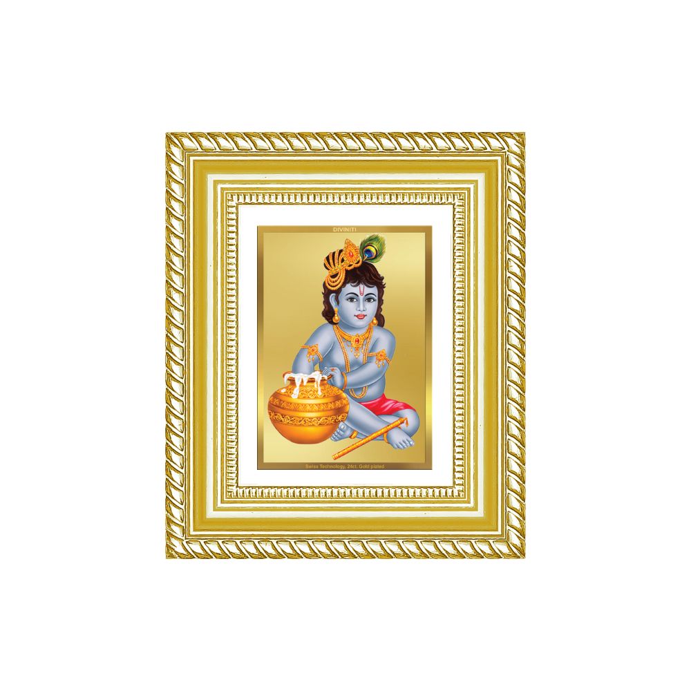 Diviniti 24K Gold Plated Bal Gopal Divine Table Top Frame for Home Mandir & Office Decor | Luxury Spiritual Gift