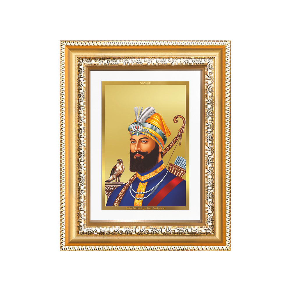 Diviniti 24K Gold Plated Guru Gobind Singh Ji (Classic) Sacred Sikh Wall and Table Top Frame for Home Decor & Office Ambiance | Premium Spiritual Gift