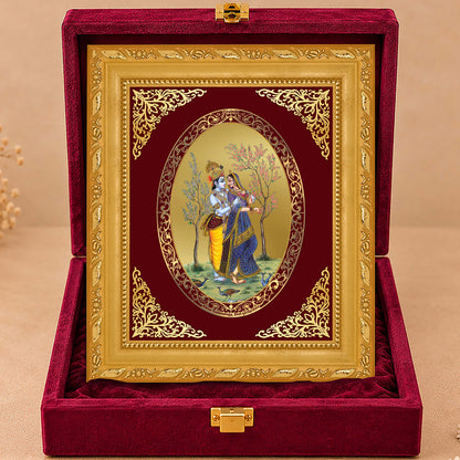 24K Gold-Plated Radha Krishna with Peacock Frame | Premium Gift Box | 21.5x17.5 CM