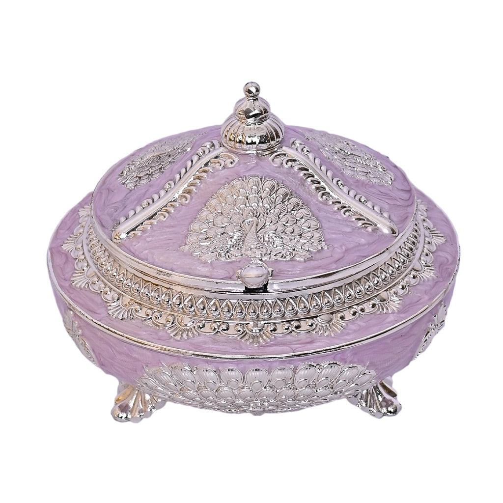 999 Silver Plated Sugar Bowl | Antique Finish Decorative Tabletop Purple Bowl for Decor and Gifting